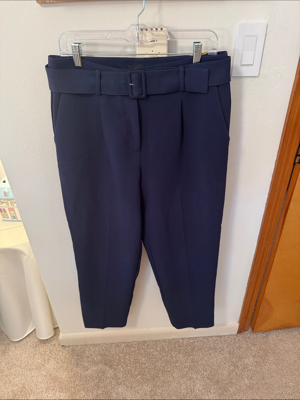 Ann Taylor Navy Belted Cropped Trousers